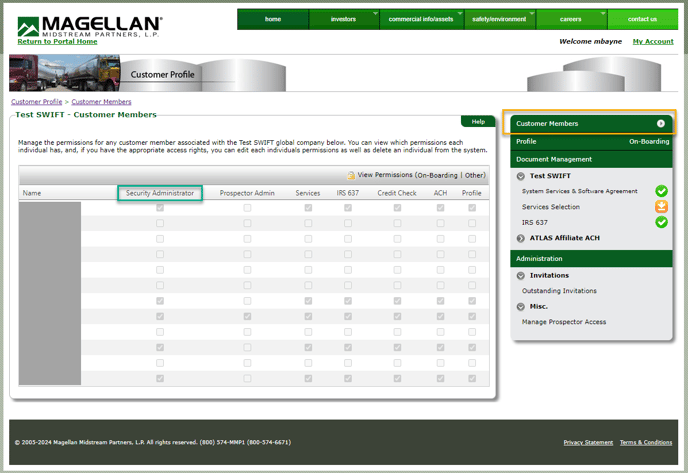 View Security member in Customer Profile application