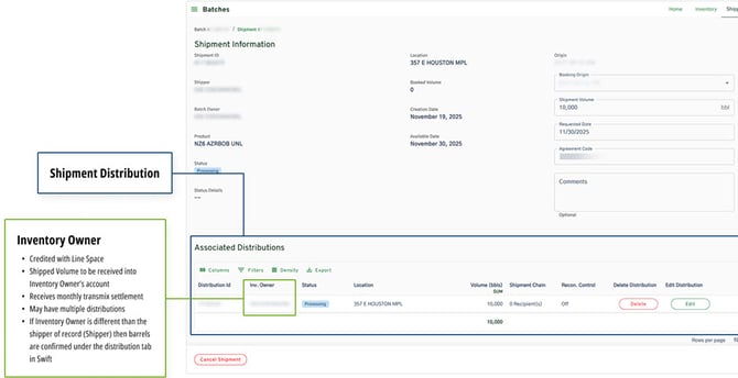 batches shipment details screenshot
